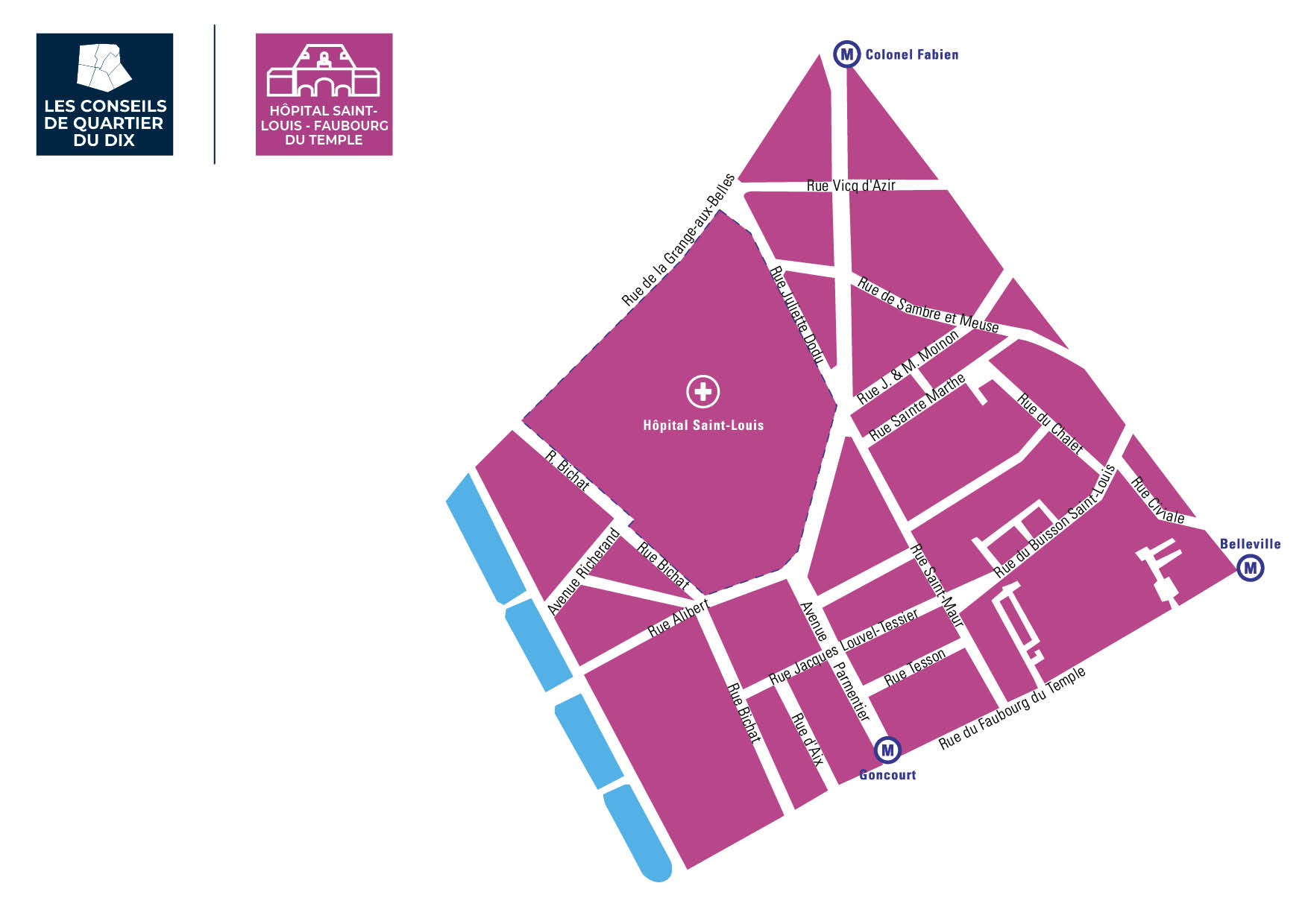 Carte du quartier Hôpital Saint-Louis - Faubourg du Temple