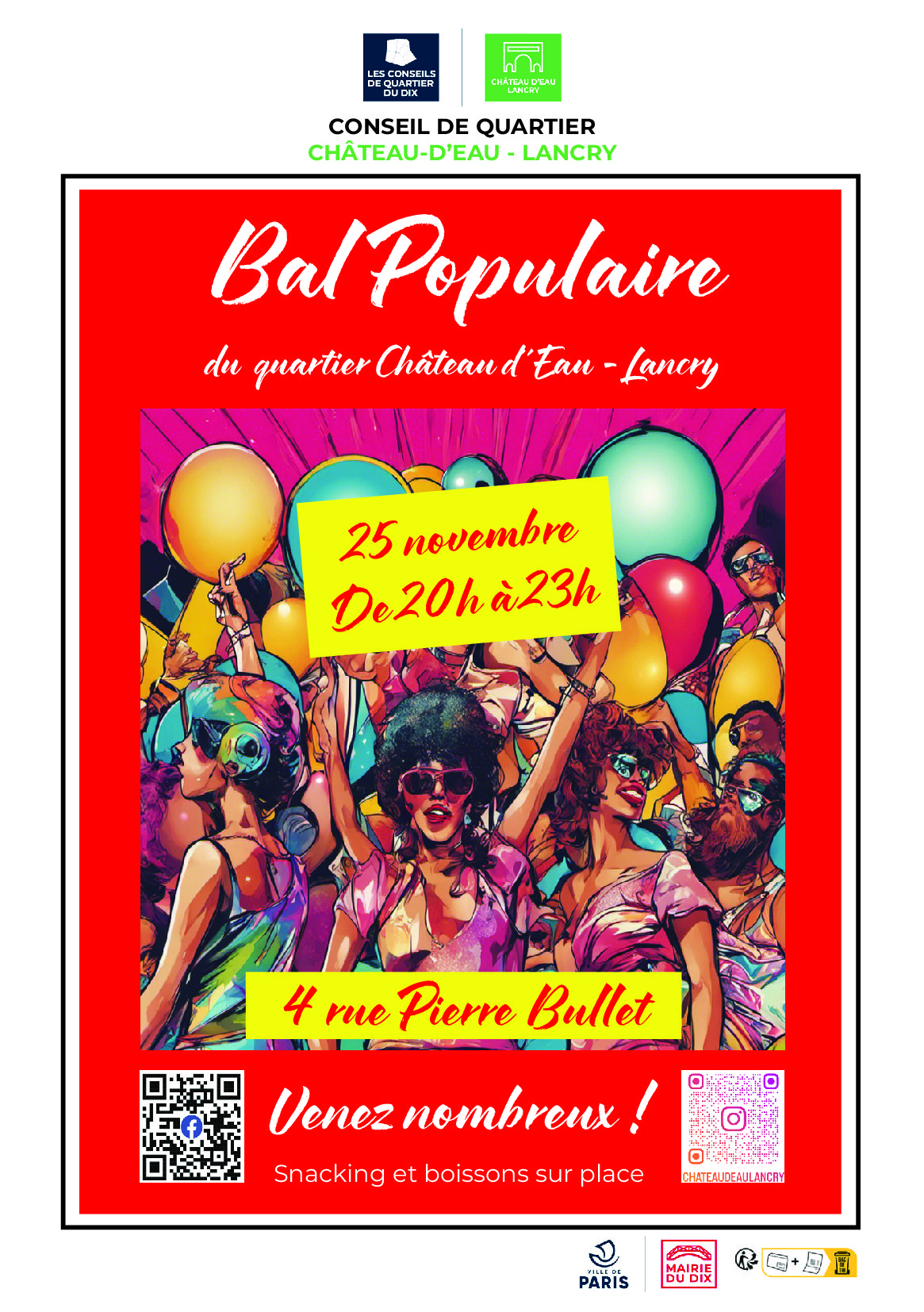 Affiche bal populaire du Conseil de quartier Château d'Eau - Lancry